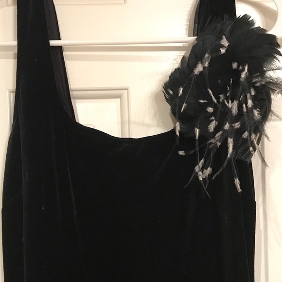Black Velvet Dress with lots of Feathers on top and bottom of dress! Beautiful! - Picture 3 of 4